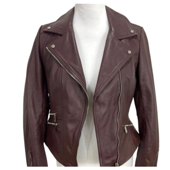 Karen Millen Brown Lamb Leather Moto Jacket Women Size 6 US 10 UK 38 EU MSRP 639 - Picture 4 of 12